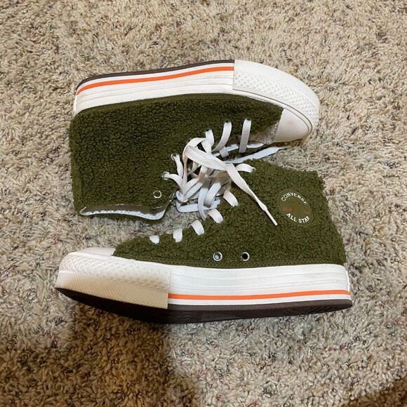 Converse Y4.5/W6.5 Sherpa EVA Platform High Top Sneakers Dark Moss Bold Mandarin - Picture 10 of 16